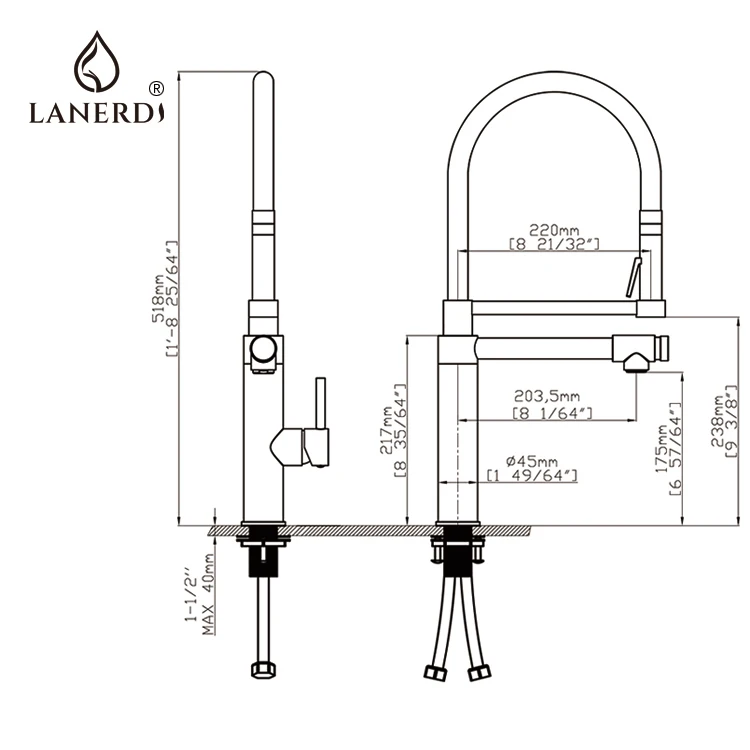 Pull Out Down Sprayer Flexible Water Mixer 3 Way Pre Rinse Sink Taps Kitchen Faucet