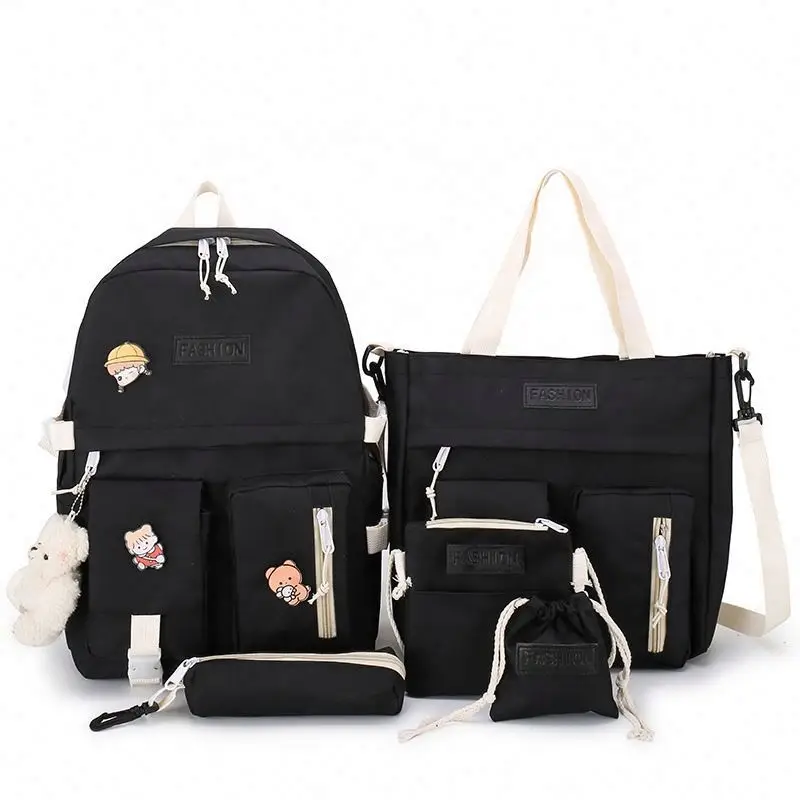 ODM/OBM High Quality Fashion Travel Waterproof 5pcs In 1 Set College School Trendy Backpack Bag Girls