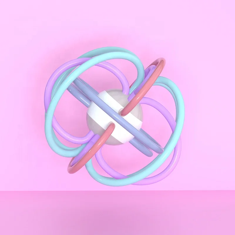 Hot Sell Baby Rattle Sensory Teether Ball  Teether Toys Activity Rattles Ball Grab Chew Shake Teething Manhattan Ball For Kids