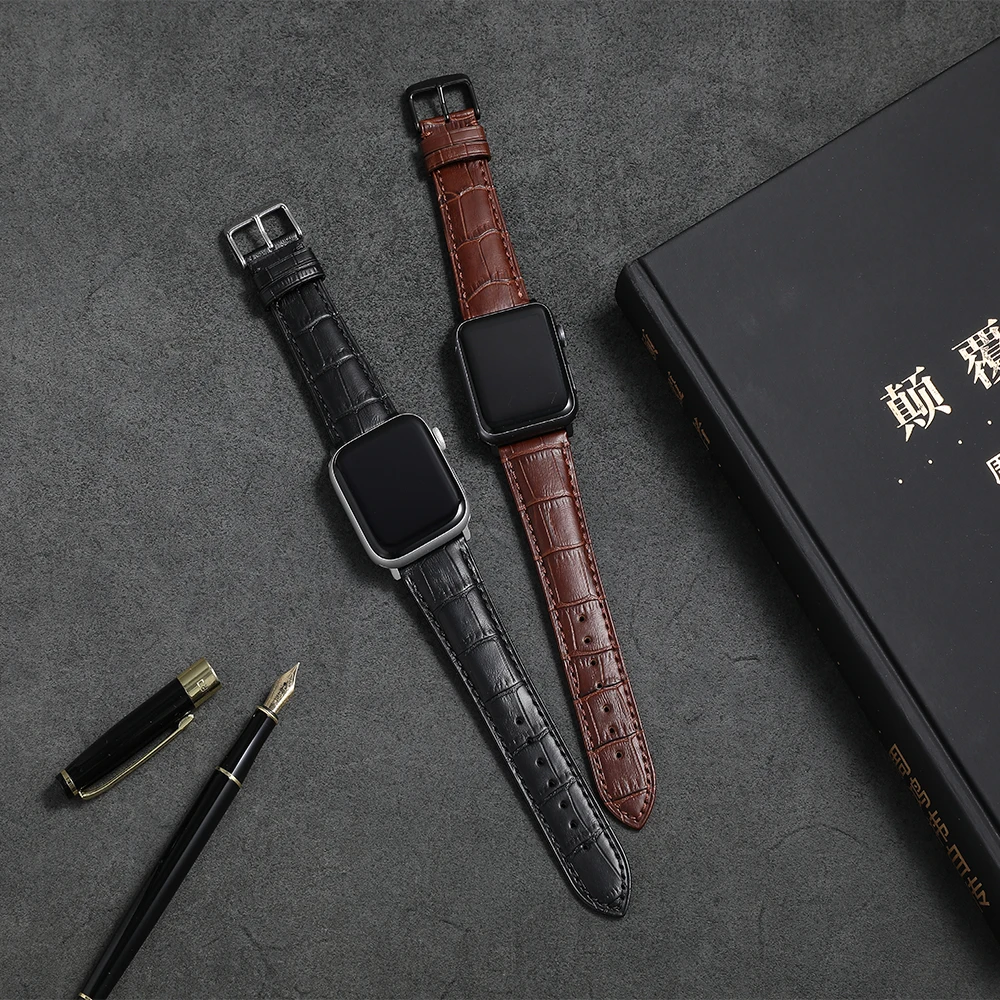 Wholesale for Iwatch Watch Strap Genuine Calf Leather Double Tour Bracelet for 44mm 40mm and 38mm 42mm Apple Watch Band