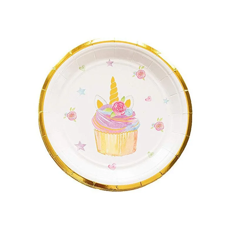 New Hot Stamping Unicorn Birthday Party Tableware Set 10pcs Holiday Supplies Disposable Paper Cups Plates