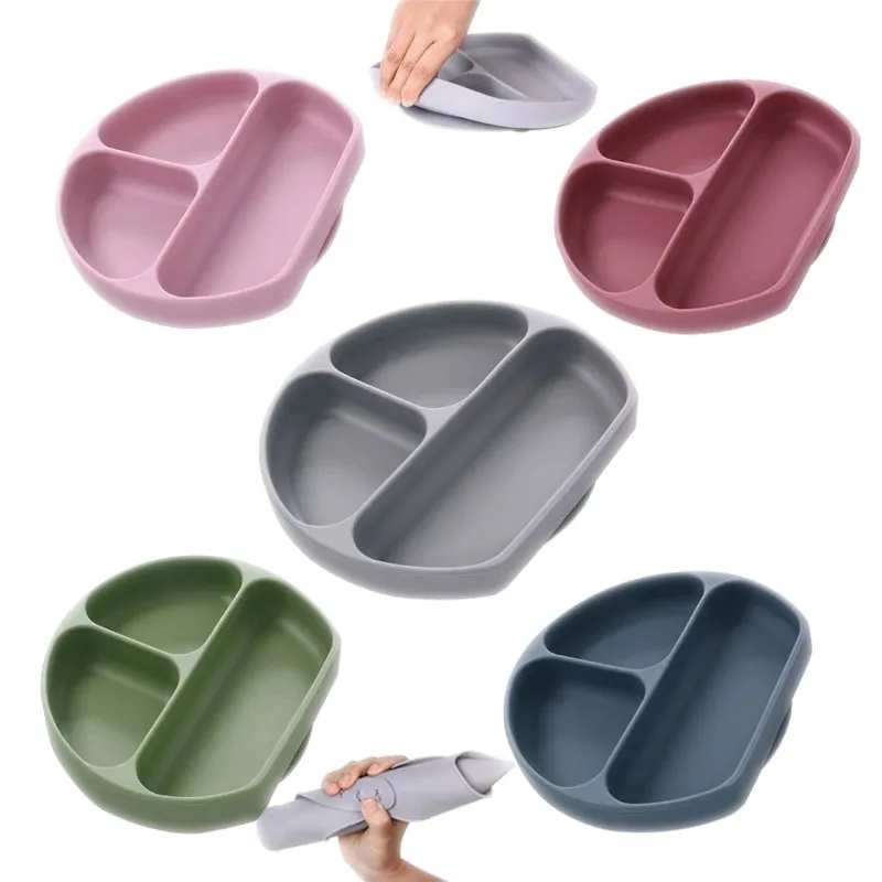 Non-slip Suction BPA Free Kids Plate Microwave Friendly Silicone Toddler infant Baby Silicone Plates for children