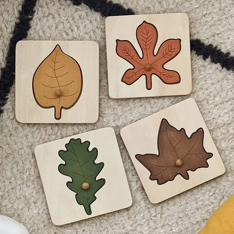 Nordic Style Painting Puzzles 4in1 Wood Set Leaf Jigsaw Drawing Board Games montessori puzzle wooden