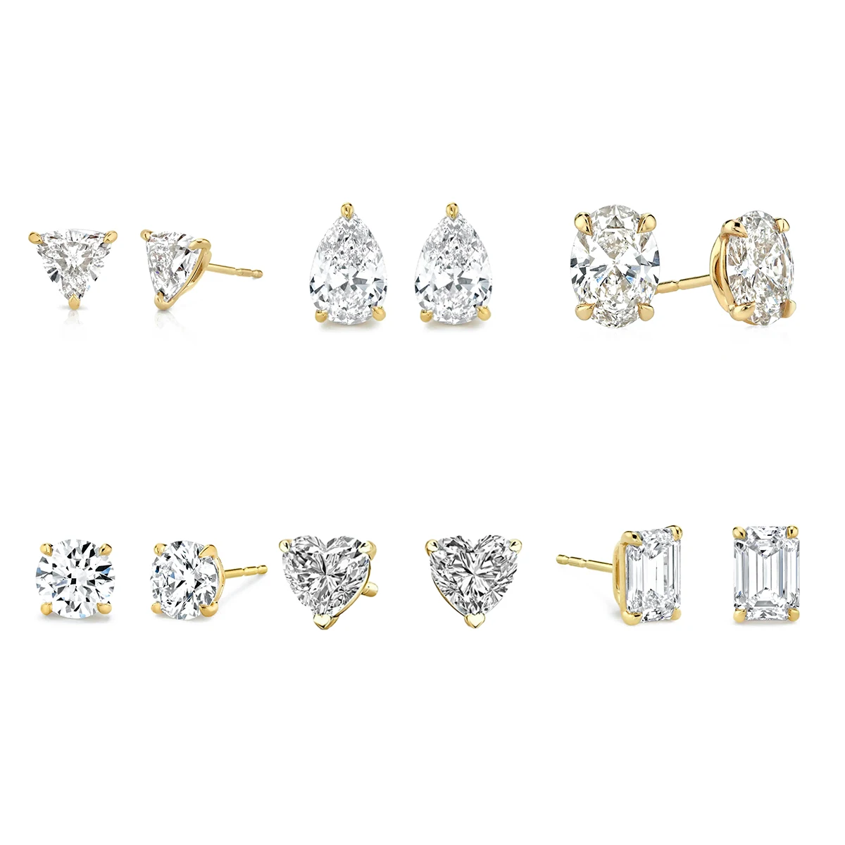 Basic Diamond Cut Heart Pear Oval Baguette 14K 18K Gold Plated Moissanite Zircon 925 Silver Stud Earrings For Women Jewelry