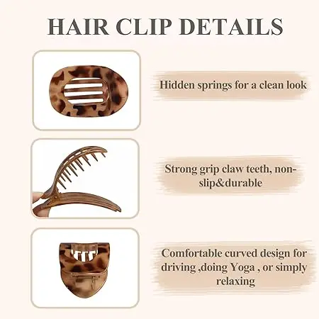 Flat Hair Clips Round Lay Down Hair Claw Clips for Women Girls, French Strong Hold Hair Barrettes