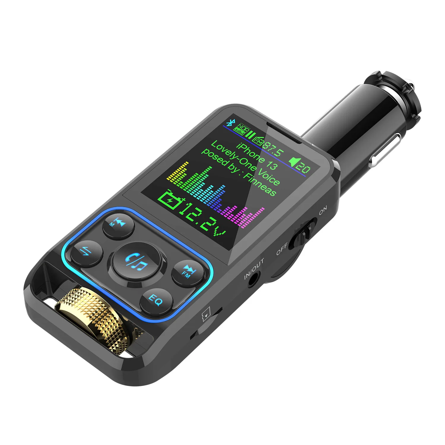 Colorful Light Wireless Handsfree Car Kit Fm Modulator Transmitter Large Screen Fm Transmitter Aux Mp3 Player USB QC3.0 PD3.0