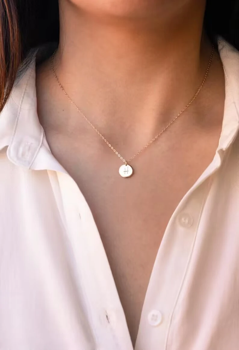 9K 14K 18K Solid Gold Initial Necklace Coin Pendant Necklace Customized Fine Jewelry Women Gift