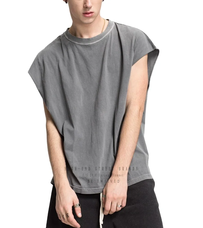 street wear high quality mens athletic wash vintage acid embroider tank top cotton t shirts