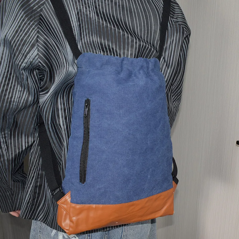 Evercredit Unisex Heavy Duty Cotton Canvas Drawstring Backpack Waterproof Foldable Gym Bag Nylon duffle bag Travel Outdoor Usage