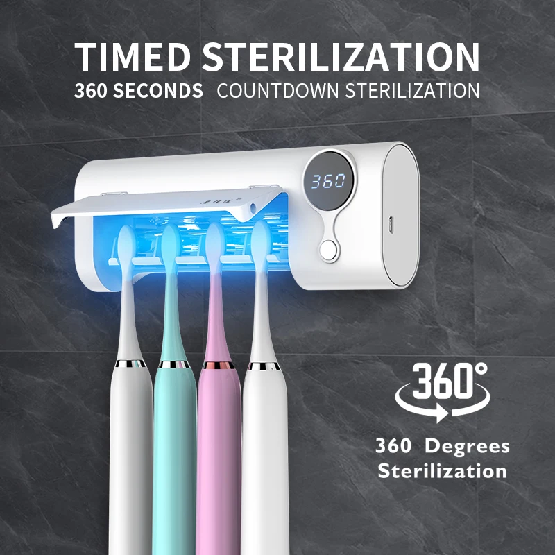 UV Sterilized Toothbrush Disinfectant Non perforated Wall Mounted Household Ultraviolet Sterilizers 4 Tooth brush holder