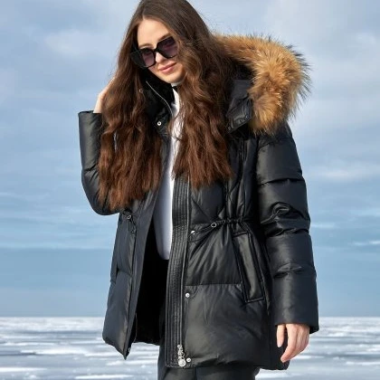 2023 new design wholesale custom women parka with  fur plus size bubble goose down padded winter coats  jackets