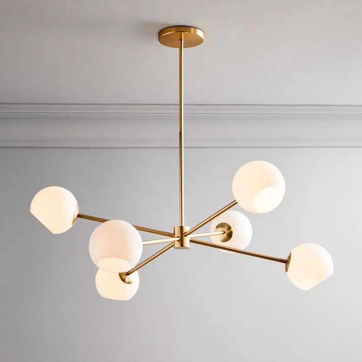 Nordic modern steel frame six milk glass bubble ball ceiling chandelier fixture lighting for hotel living room