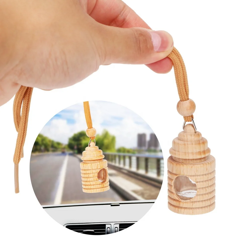 4ml Car Perfume Empty Glass Bottle Wood Hanging Glass Empty Bottle Air Freshener Bottle Perfume Pendant for Essential Oils