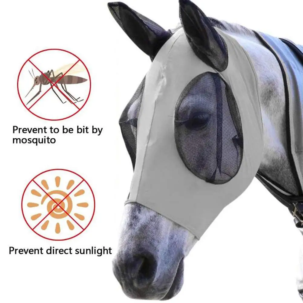 Anti Mosquito Mesh Equine Horse Fly Mask Horse Head Ear Cover Comfortable Anti Fly Files Mask