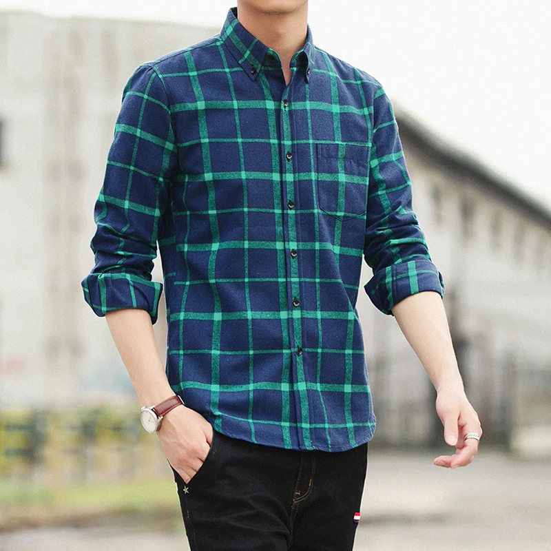 Men Fit  Dress Plaid Shirts Male Clothes Social Casual Chemise Homme shirt pant