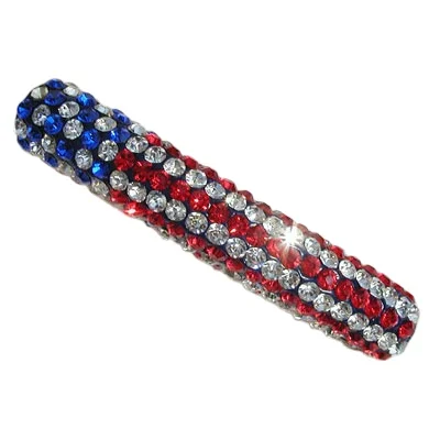 Wholesale customized designs clay pave rhinestone American flag pattern curved tube beads for bracelets necklaces jewelry making