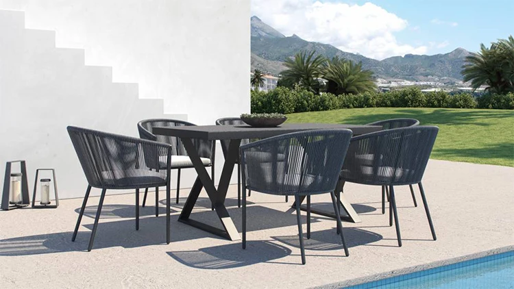 Высокое качество X форма ноги обеденный сад набор коллекции включает 6 стульев и стол