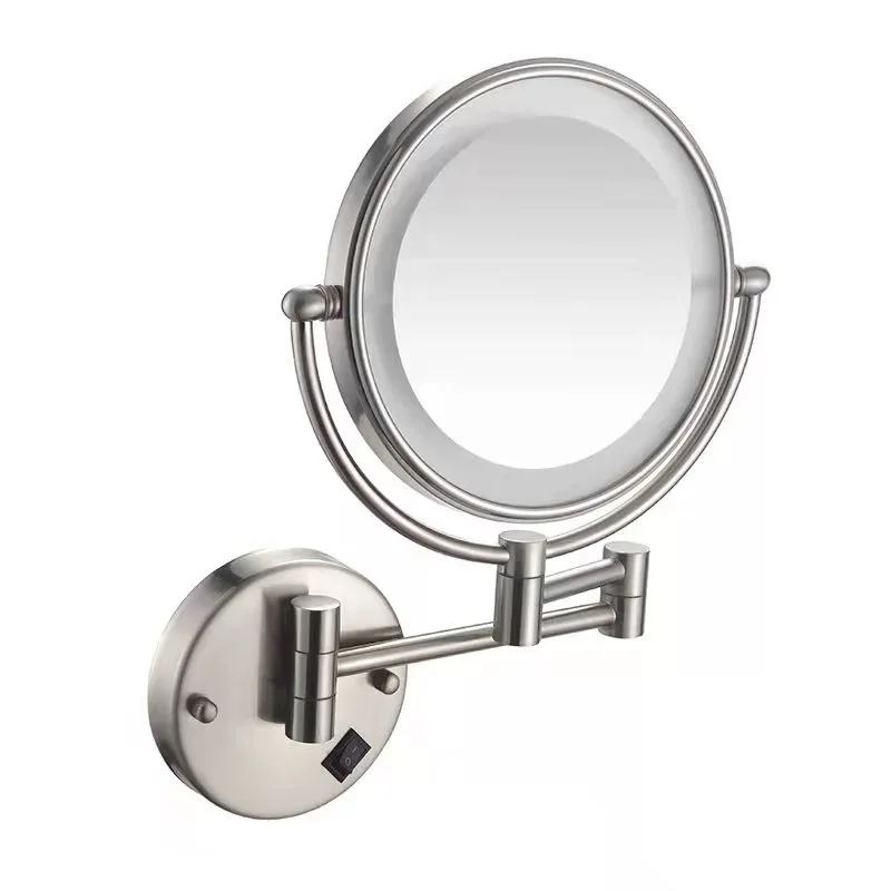Hotel Magnifying Mounted Brushed Nickel Double-Sided Makeup Mirror LED Wall Light Bathroom with Plug