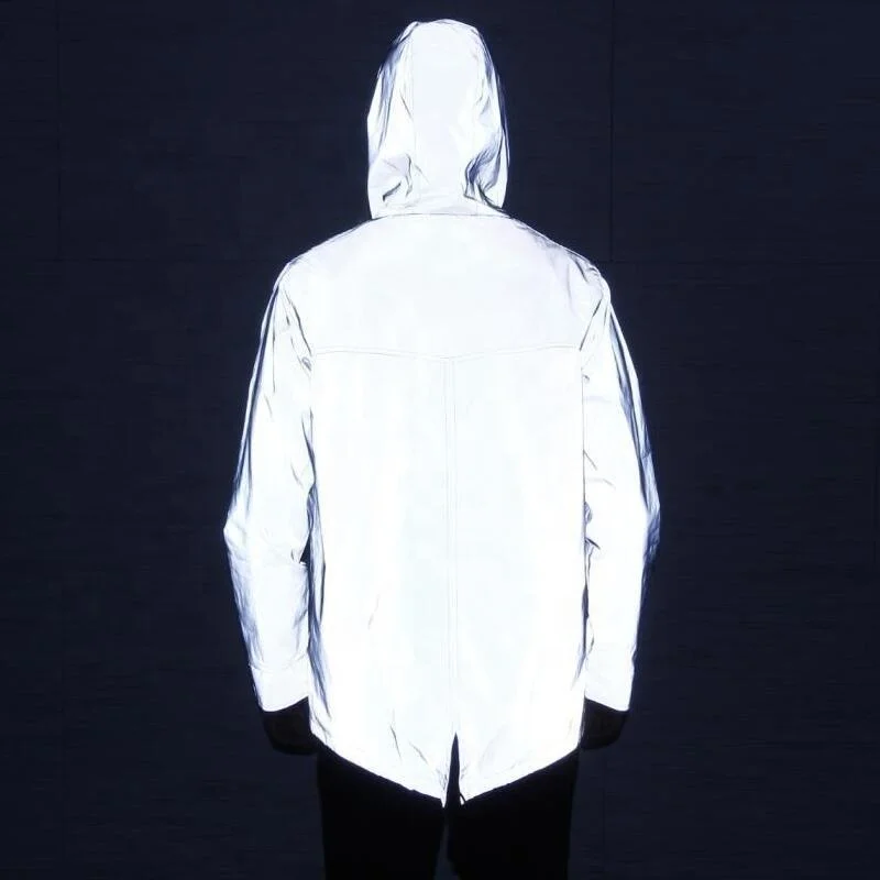 custom mens polyester reflective windbreaker jacket thin breathable mesh fabric patchwork gray man reflective waterproof jacket