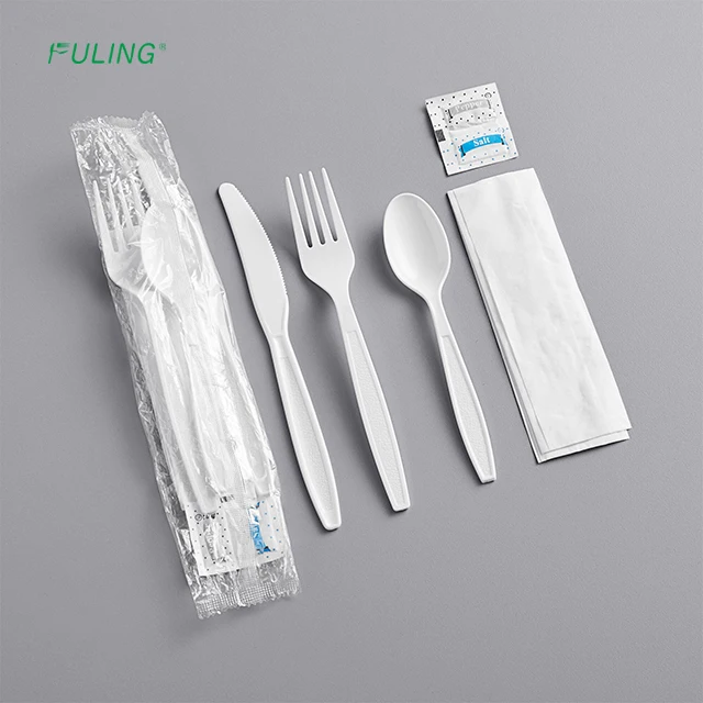 Heavy Weight Black Wrapped Disposable Plastic Cutlery Set With Napkin
