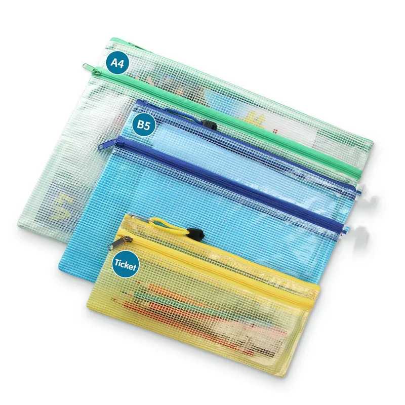 Waterproof Nylon Mesh Document Bag Double Zipper Quality Certified PVC A4 B4 School Subjects Textbooks Sorting Organizer File