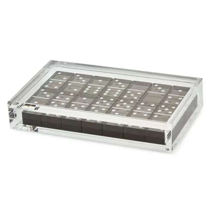 Double Transparent Acrylic Jumbo Tiles Domino Storage Box with Sliding Lid