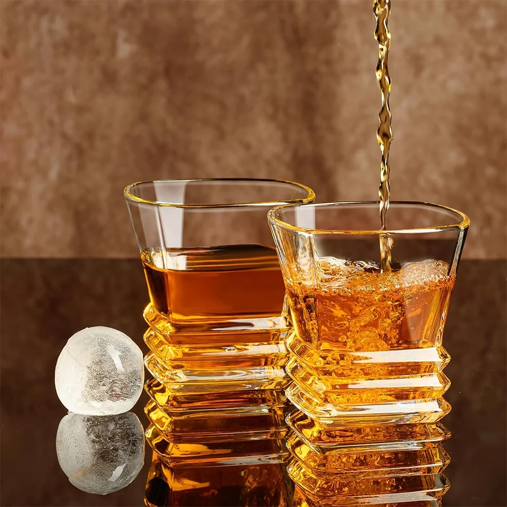 9.5oz Bar Spirit Glass Cup Square Rocks Glasses Clear Accordion Whiskey Tumbler
