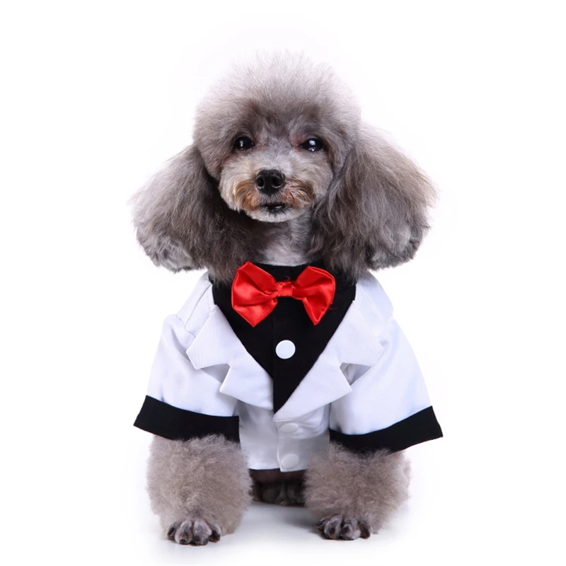 Gentleman Suit Wedding Dog Shirt Formal Stylish Pet Bow Tie Costume High-end Striped Tuxedo