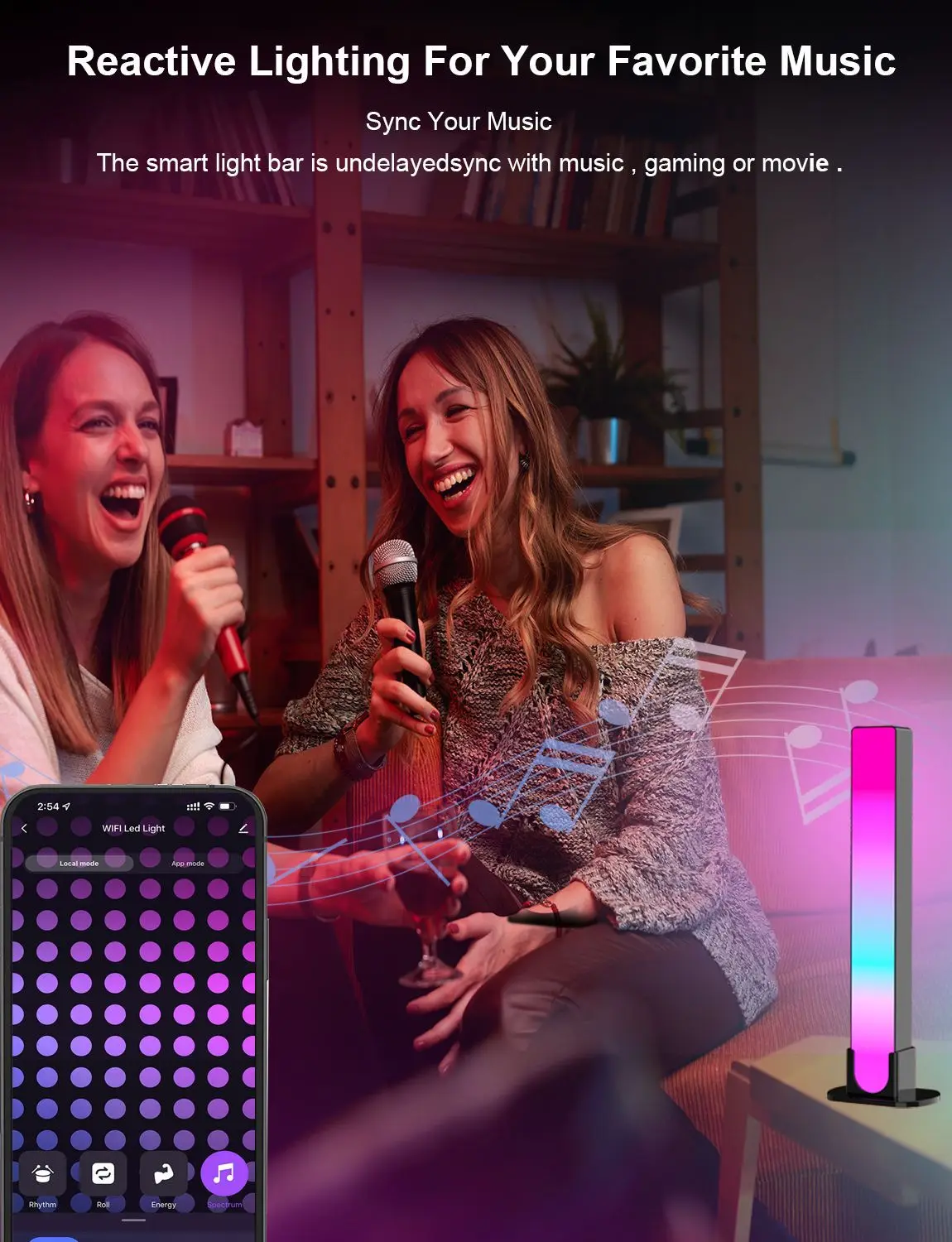 Christmas Lights with Music Sound Voice Control Smart APP Pickup LED Rhythm Lights Smart Music Melody Light for Game Room Desk