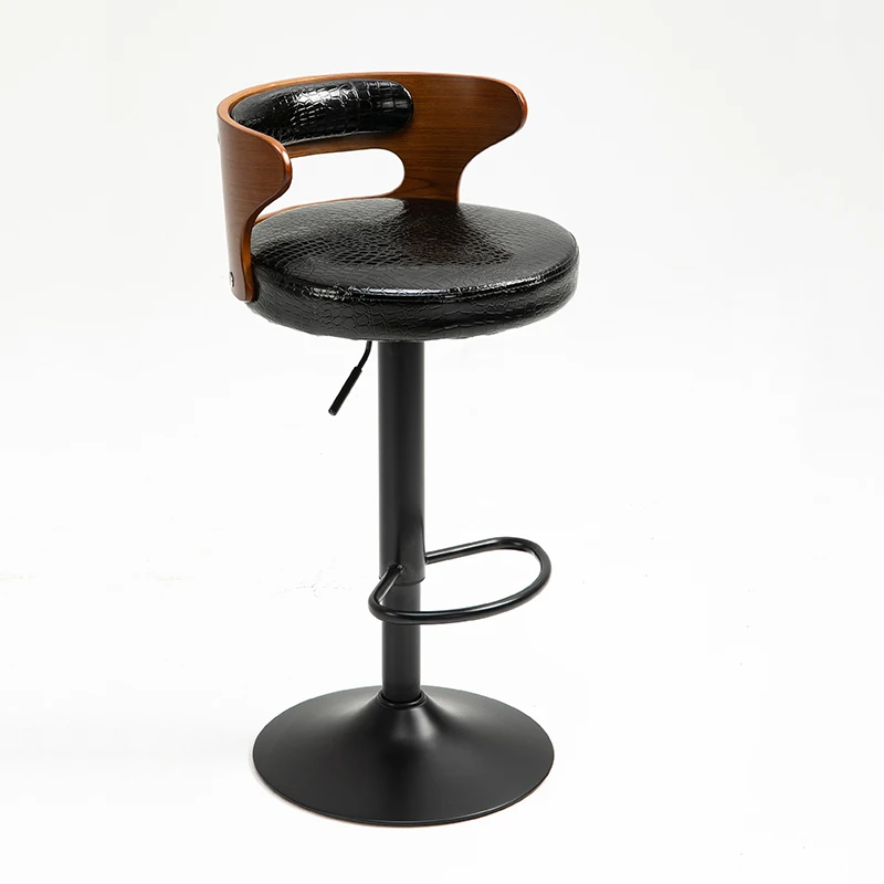 Modern Luxury Durable Wooden Leather Bar Chairs Design Pub Swivel Height Bar stool