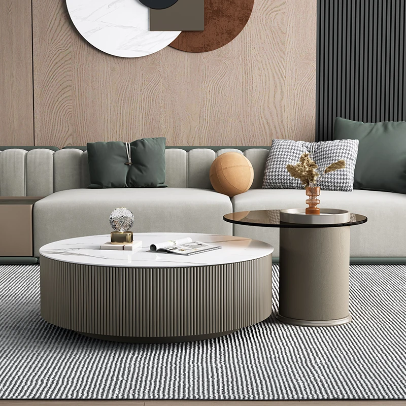 HANYEE Cheap Hot Selling Marble Top Round Coffee table And Tea Table Set Marble and Glass Top Living Room furniture set