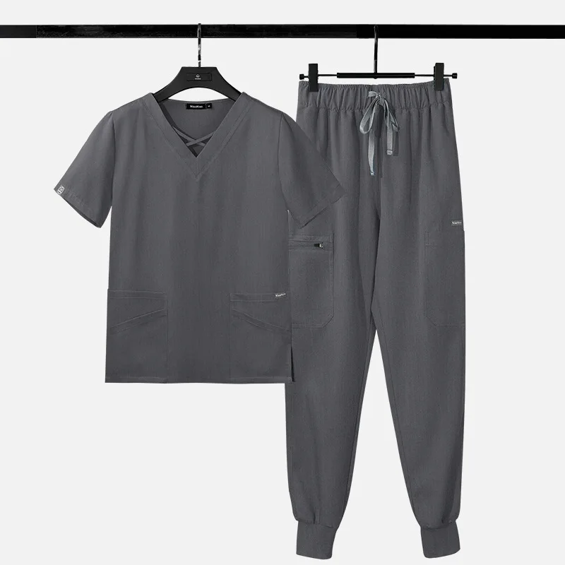 2023 Customized Logo Short Sleeved Surgical Suit Doctors Zipper Scrubs Uniforms Sets Nursing Hospital Uniforms Wholesale