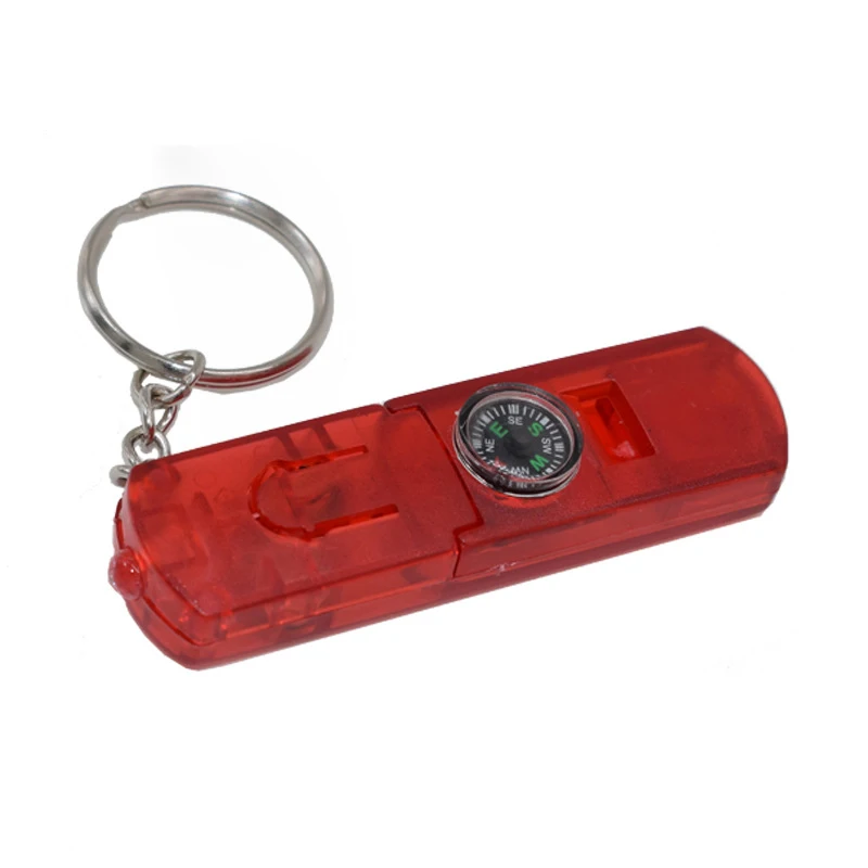 Multifunction turbo sound whistle led light keychain with compass whistle keyring