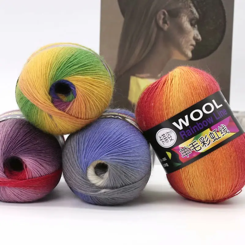 Fashion Rainbow Color Dye Thick Warm Merino Wool yak Yarn for Machine Hand Knitting Scarf Crochet Knit Sweaters
