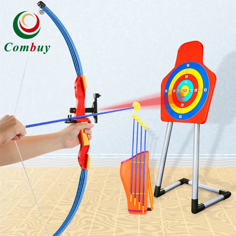 Children shooting bow and arrow stand dart board set with infrared