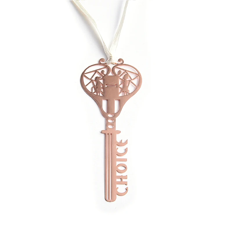 Creative Fancy Design High Quality Custom Gift Hollow Key Shape Rose Gold Metal Bookmark