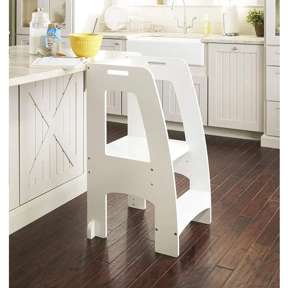 Bamboo Kitchen Kids Step Stool Kids Learning Stool Child Standing Tower with Adjustable Counter Height White