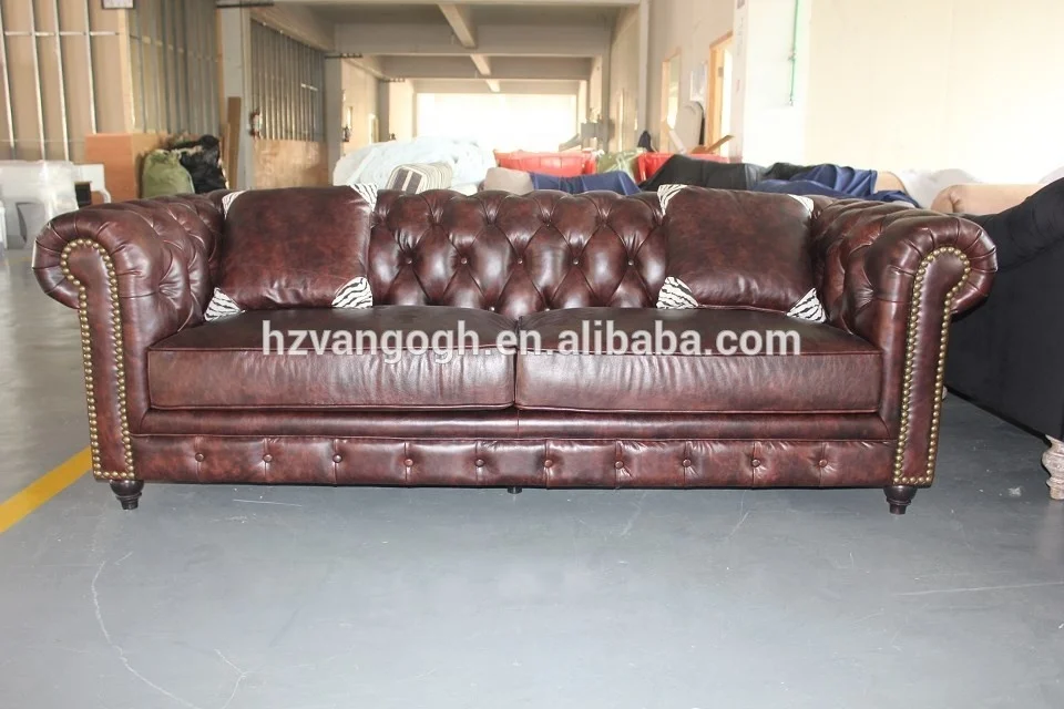 Antique French country style  high quality leather sofa luxury french sofa set