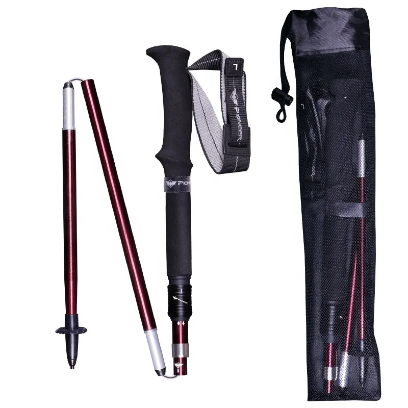 Ultra-light 5 sections 7075 aviation aluminum alloy Folding Collapsible Cane Non-slip Rubber Trekking Pole