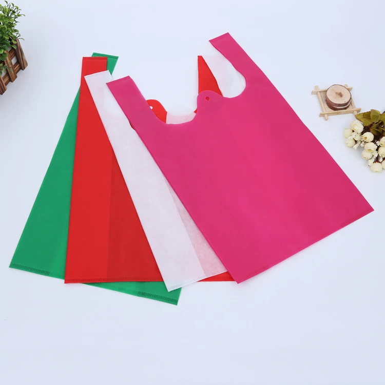 
Promotional Cheap Factory Direct Sale Reusable W Cut Non Woven Vest Bag Handled 