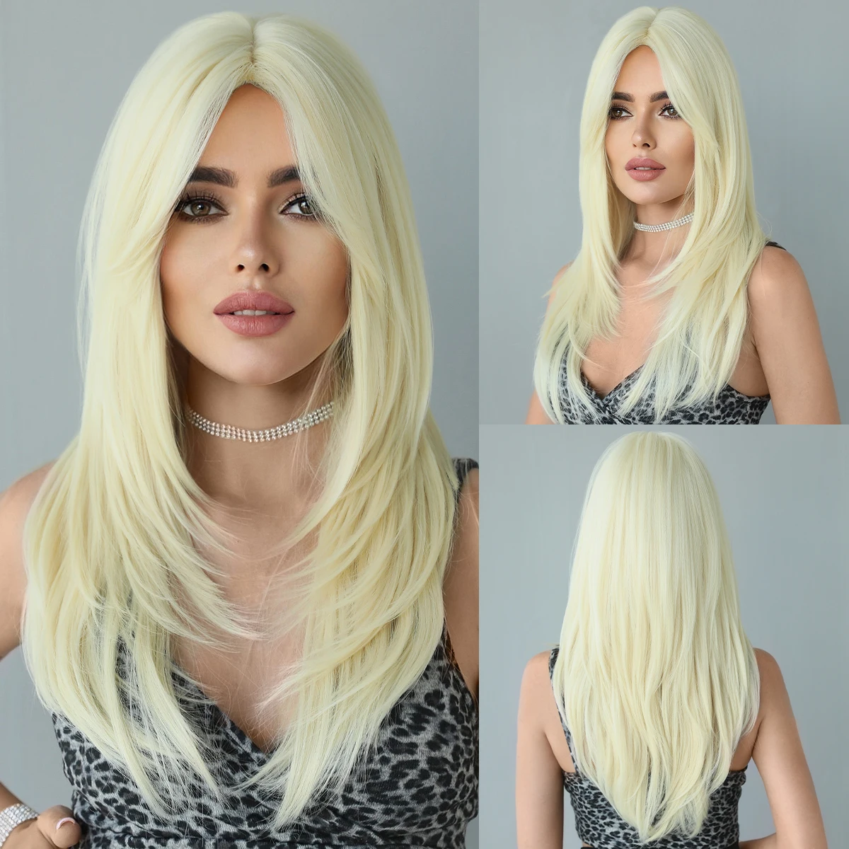 2024 New Style Ombre Blonde Wig with Bangs Layered Heat Resistant Synthetic Wigs for Women Cosplay Pelucas Perucas