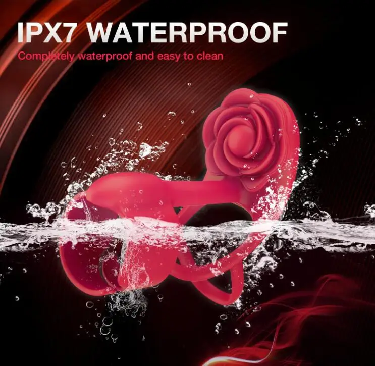 3 in 1 Silicone Penis Ring Vibrator with Rose Vibrating Cock Ring Adult Sex Toys for Men Couple Pleasure Remote control Durable%