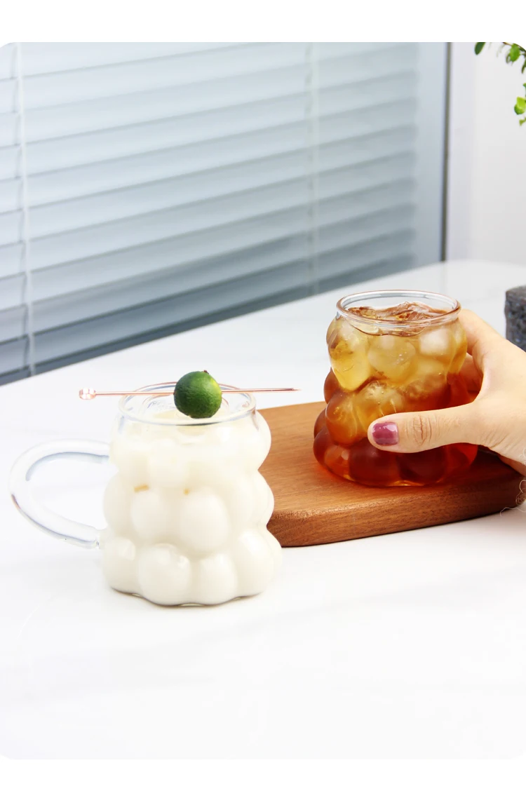 Multifunctional hand blown glass mug iced coffee glasses comfortable to hold drinking glasses