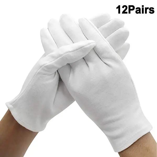 Men Women Full Finger White Cotton Gloves For Waiters Drivers Jewelry Workers Mittens Sweat Absorption Hands