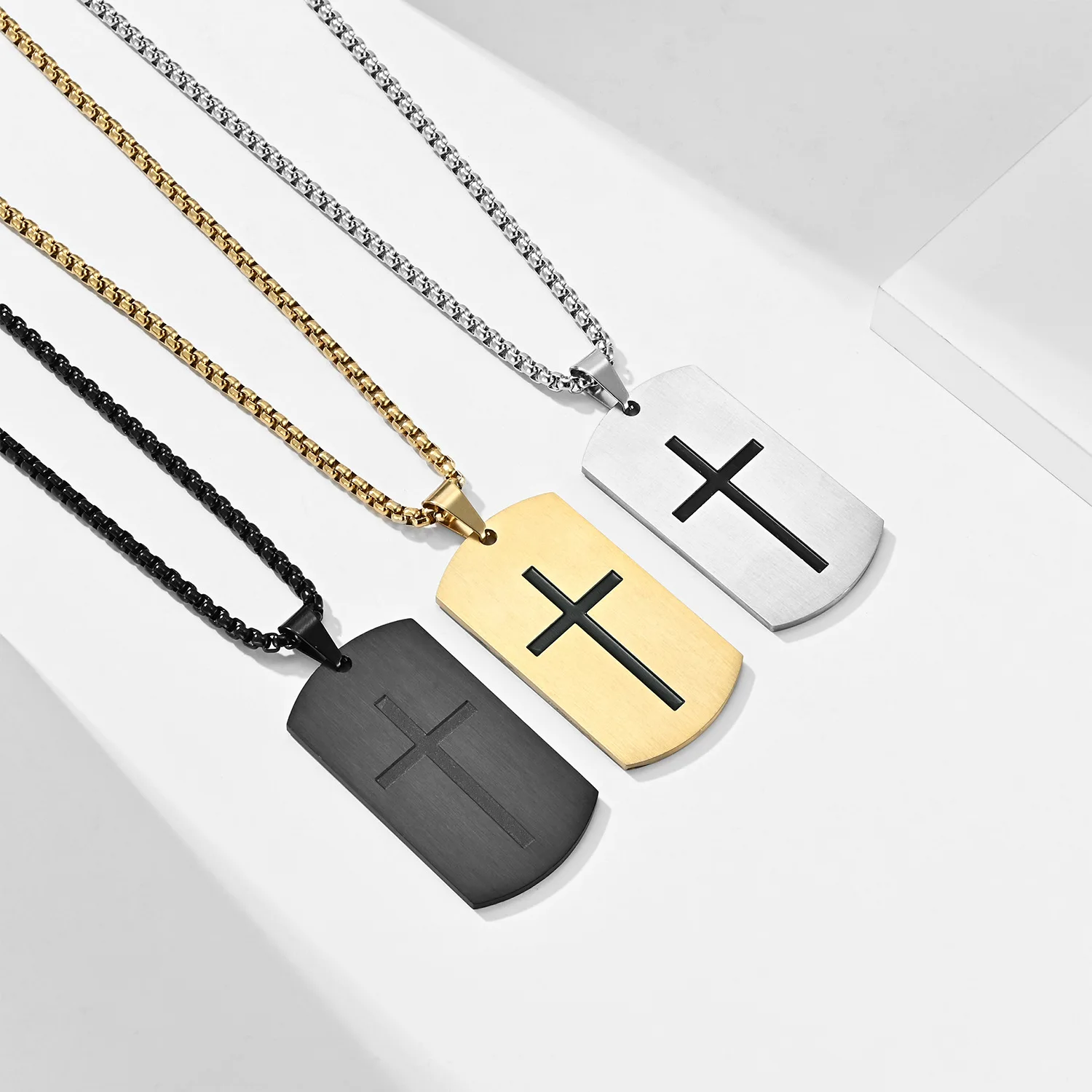 Manufacturer Wholesale Stainless Steel Cross Hang Tag Necklace Basical Style Engraved Cross Pendant