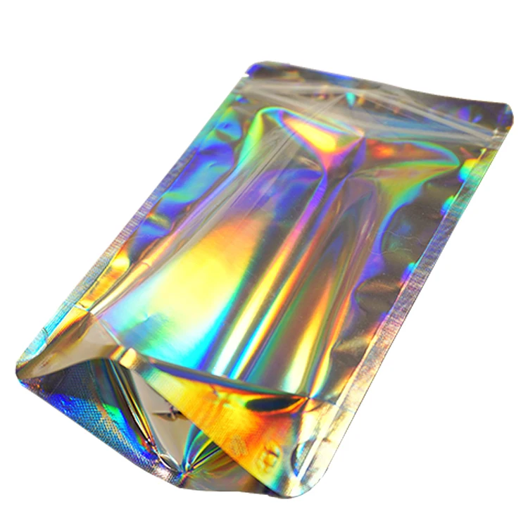 Wholesale Custom Printed Aluminum Foil Packaging Clear Zipper holographic Mylar Bags