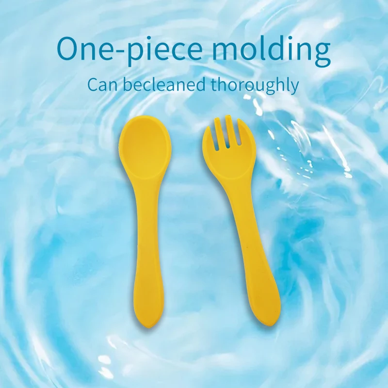 Dishwasher Safe Infant Toddler Food Grade Soft Silicone Baby Spoon Fork