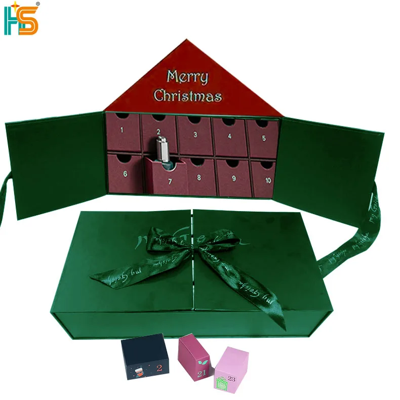 Pink Paper Beauty Skincare Set Gift Packaging Double Door Christmas Countdown Advent Calendar Box With With Drawer For Cosmetic