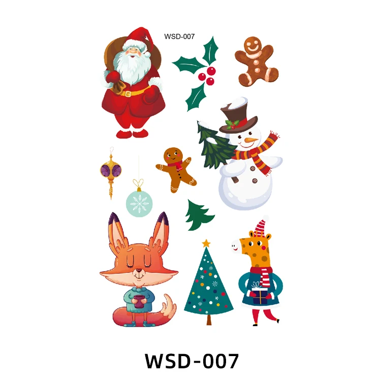 Eco-friendly Temporary Christmas Tattoo Stickers for Kids 3D Water Transfer Feature Paper Application for Body Decor