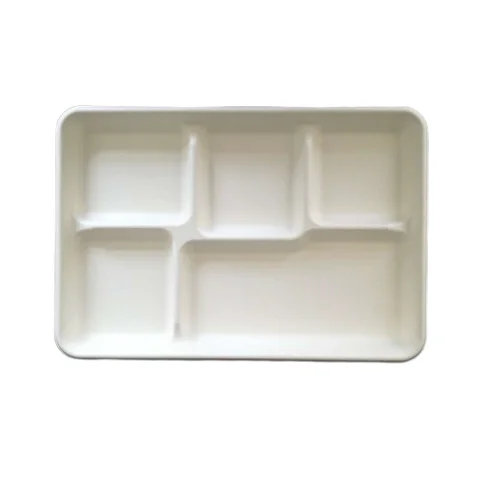 Biodegradable compostable Sugar Cane Lunch Tray Canteen Lunch 5 cpt Paper Tray